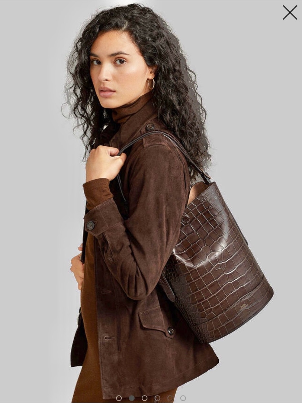 Polo by Ralph Lauren Croc-Embossed Bucket Tote in Dark Brown
